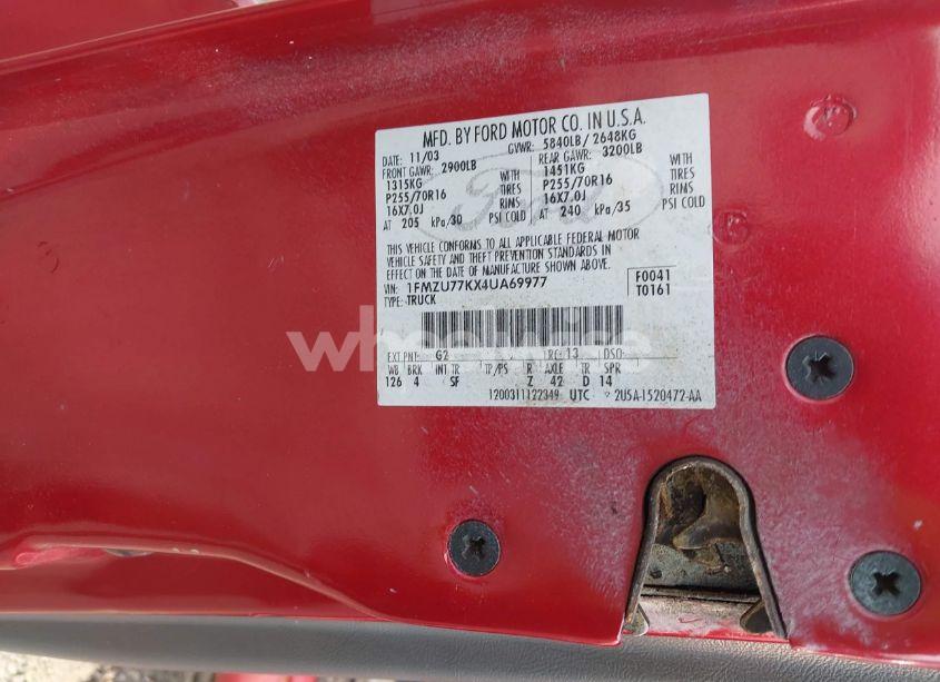 Photo 9 of 2004 Ford Explorer SPORT TRAC ADRENALIN/XLS/XLT (VIN 1FMZU77KX4UA69977)