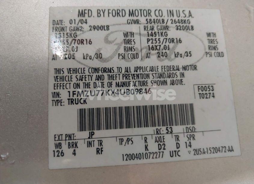 Photo 9 of 2004 Ford Explorer SPORT TRAC ADRENALIN/XLS/XLT (VIN 1FMZU77KX4UB09846)