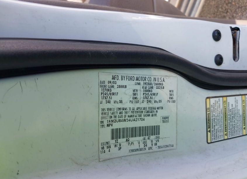 Photo 9 of 2004 Ford Explorer EDDIE BAUER (VIN 1FMZU84W34UA21704)