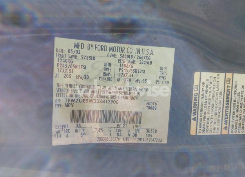 Photo 9 of 2003 Ford Explorer LIMITED (VIN 1FMZU85W33ZB13900)