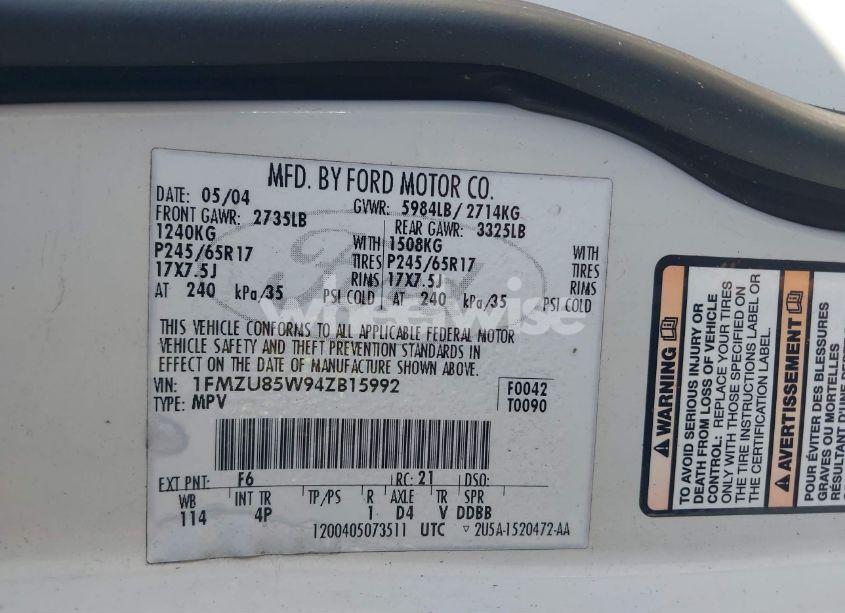 Photo 9 of 2004 Ford Explorer LIMITED (VIN 1FMZU85W94ZB15992)