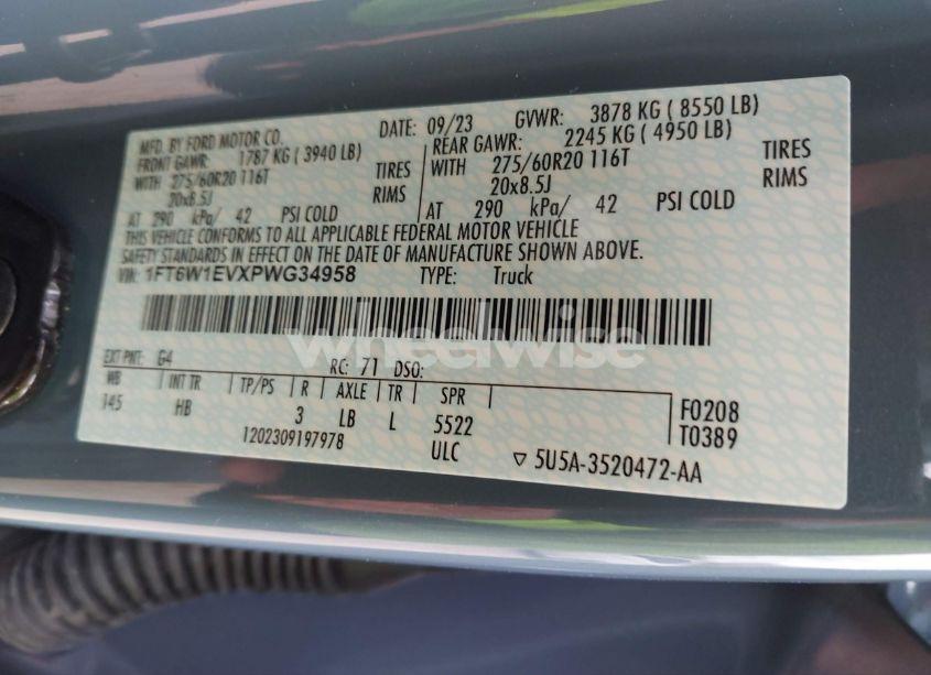 Photo 9 of 2023 Ford F-150 LIGHTNING LARIAT (VIN 1FT6W1EVXPWG34958)