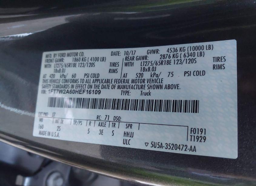 Photo 9 of 2017 Ford F-250 XLT (VIN 1FT7W2A60HEF16109)