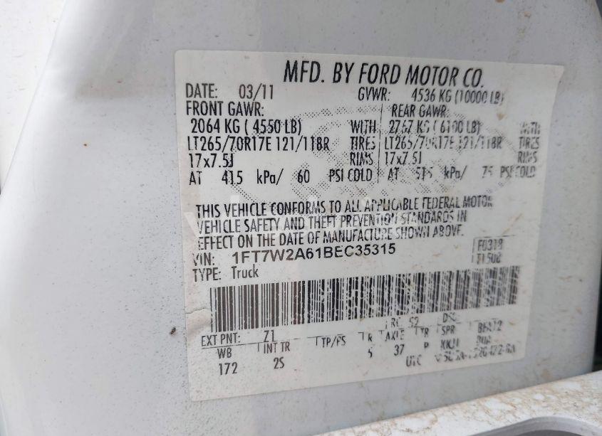 Photo 9 of 2011 Ford F-250 XLT (VIN 1FT7W2A61BEC35315)