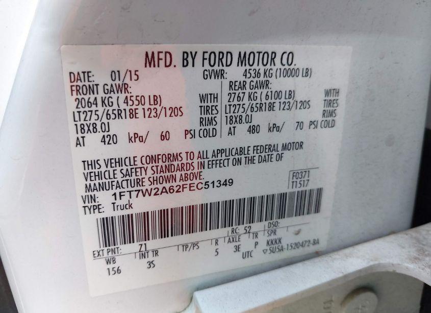 Photo 9 of 2015 Ford F-250 XLT (VIN 1FT7W2A62FEC51349)