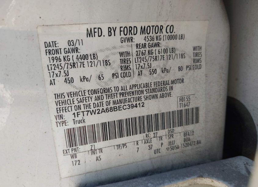 Photo 9 of 2011 Ford F-250 XL (VIN 1FT7W2A68BEC39412)