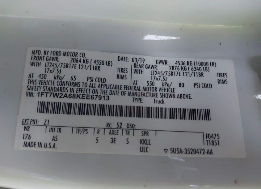 Photo 9 of 2019 Ford F-250 XL (VIN 1FT7W2A68KEE67913)