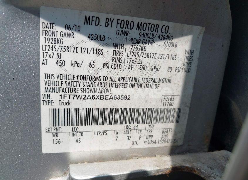 Photo 9 of 2011 Ford F-250 XL (VIN 1FT7W2A6XBEA63592)