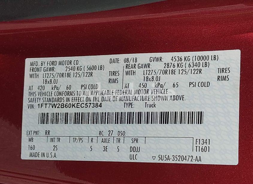 Photo 9 of 2019 Ford F-250 XLT (VIN 1FT7W2B60KEC57384)