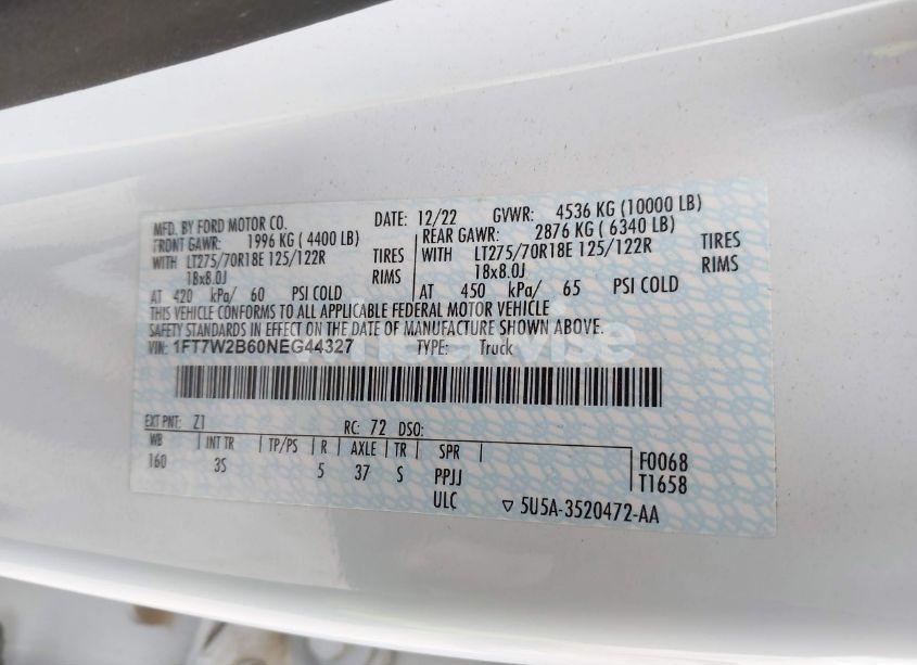 Photo 9 of 2022 Ford F-250 XLT (VIN 1FT7W2B60NEG44327)