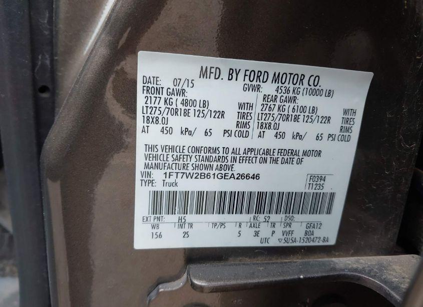 Photo 9 of 2016 Ford F-250 XLT (VIN 1FT7W2B61GEA26646)