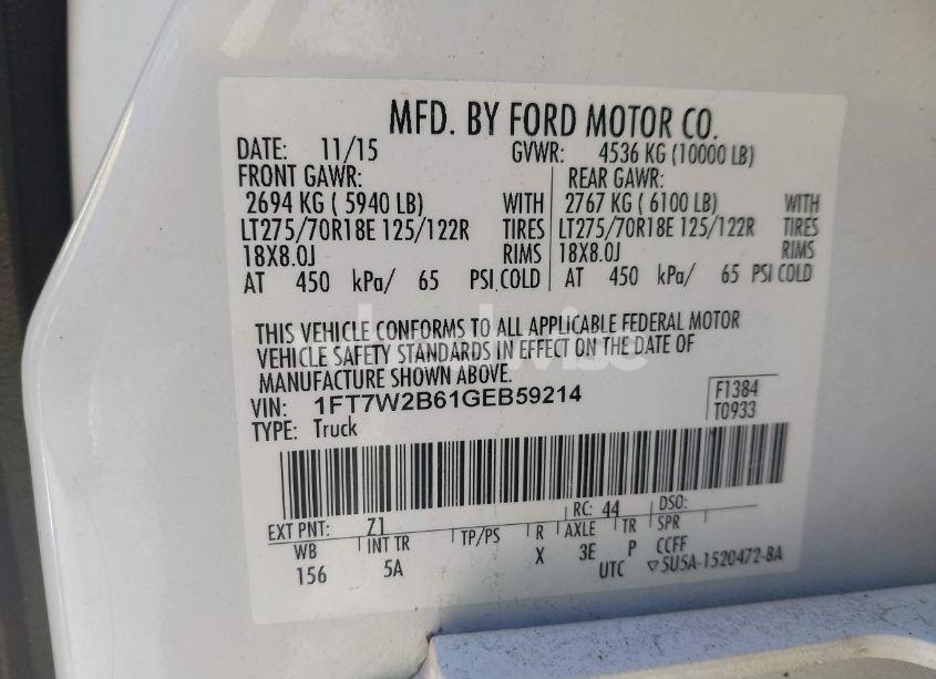 Photo 9 of 2016 Ford F-250 LARIAT (VIN 1FT7W2B61GEB59214)