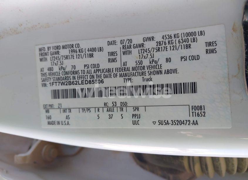 Photo 9 of 2020 Ford F-250 XL (VIN 1FT7W2B62LED85806)