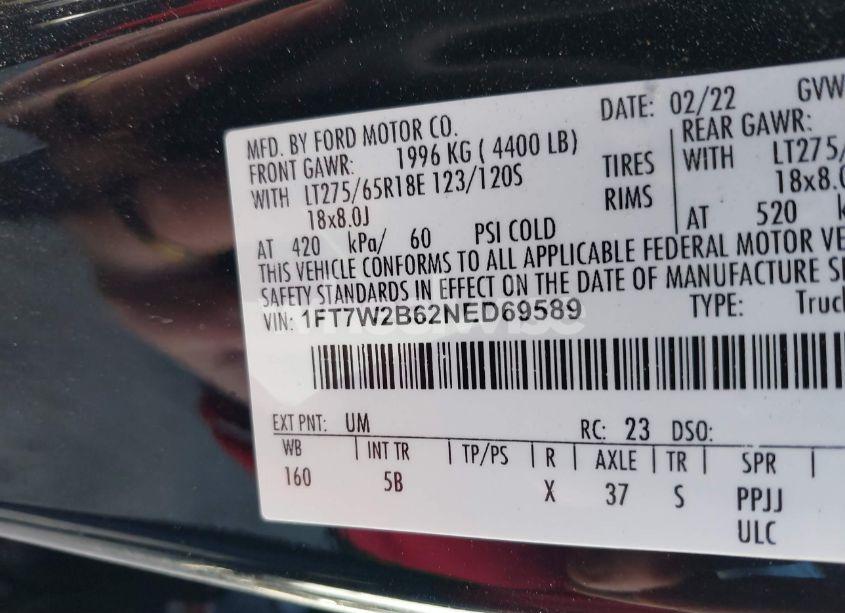 Photo 9 of 2022 Ford F-250 LARIAT (VIN 1FT7W2B62NED69589)