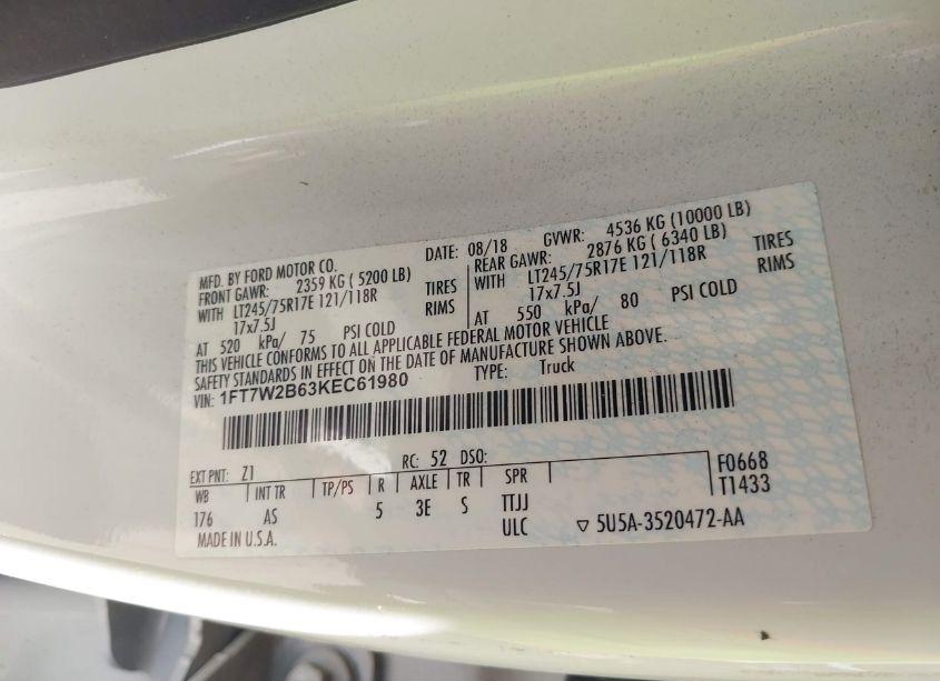 Photo 9 of 2019 Ford F-250 XL (VIN 1FT7W2B63KEC61980)