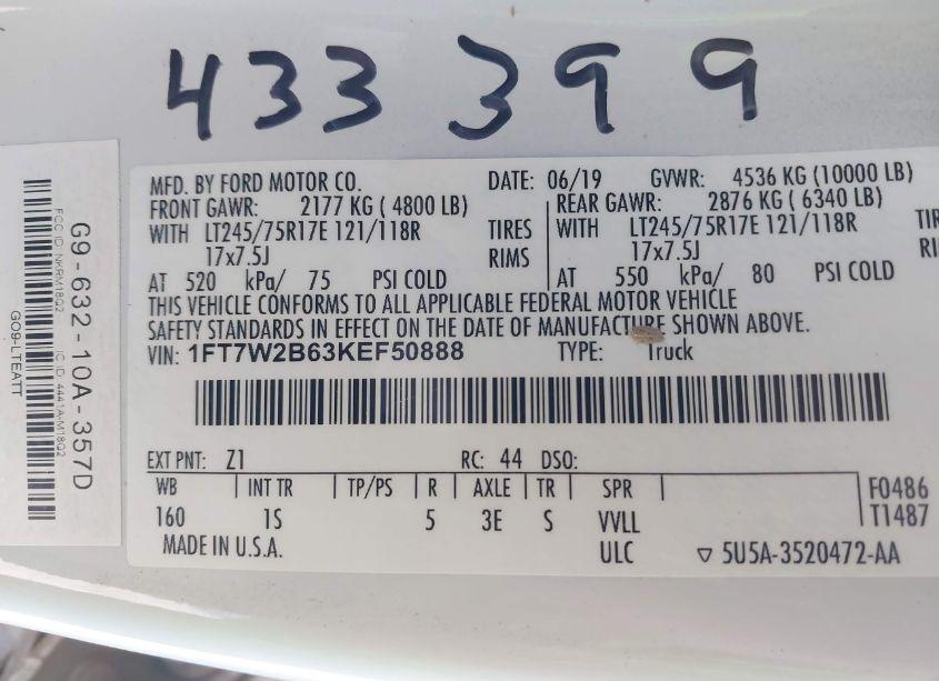 Photo 9 of 2019 Ford F-250 XL (VIN 1FT7W2B63KEF50888)