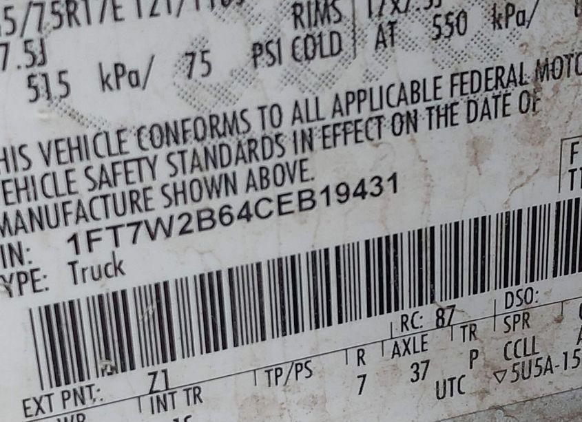 Photo 9 of 2012 Ford F-250 XL (VIN 1FT7W2B64CEB19431)