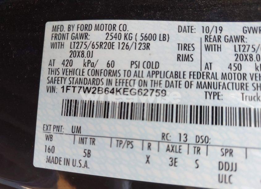 Photo 9 of 2019 Ford F-250 LARIAT (VIN 1FT7W2B64KEG62759)