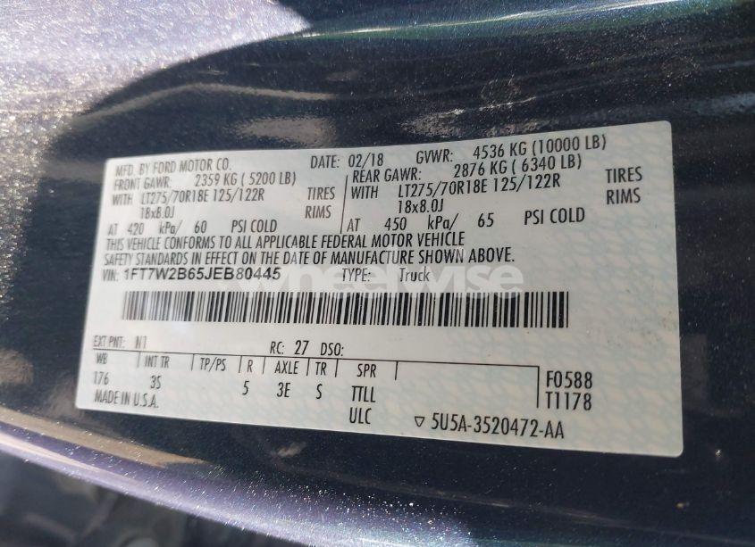 Photo 9 of 2018 Ford F-250 XLT (VIN 1FT7W2B65JEB80445)