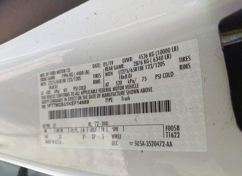 Photo 8 of 2019 Ford F-250 XLT (VIN 1FT7W2B65KEF14989)