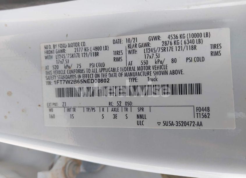 Photo 9 of 2022 Ford F-250 XL (VIN 1FT7W2B65NED00802)