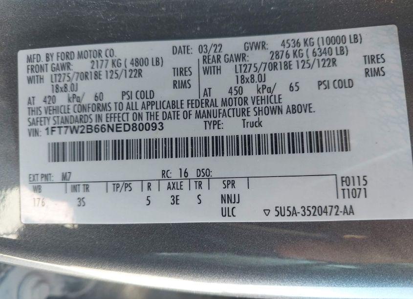 Photo 9 of 2022 Ford F-250 XLT (VIN 1FT7W2B66NED80093)