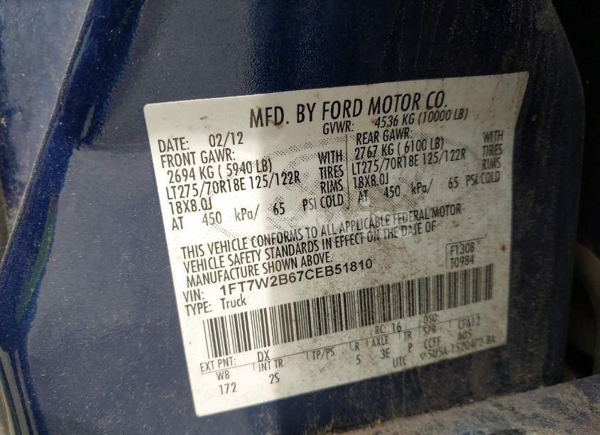 Photo 9 of 2012 Ford F-250 XLT (VIN 1FT7W2B67CEB51810)