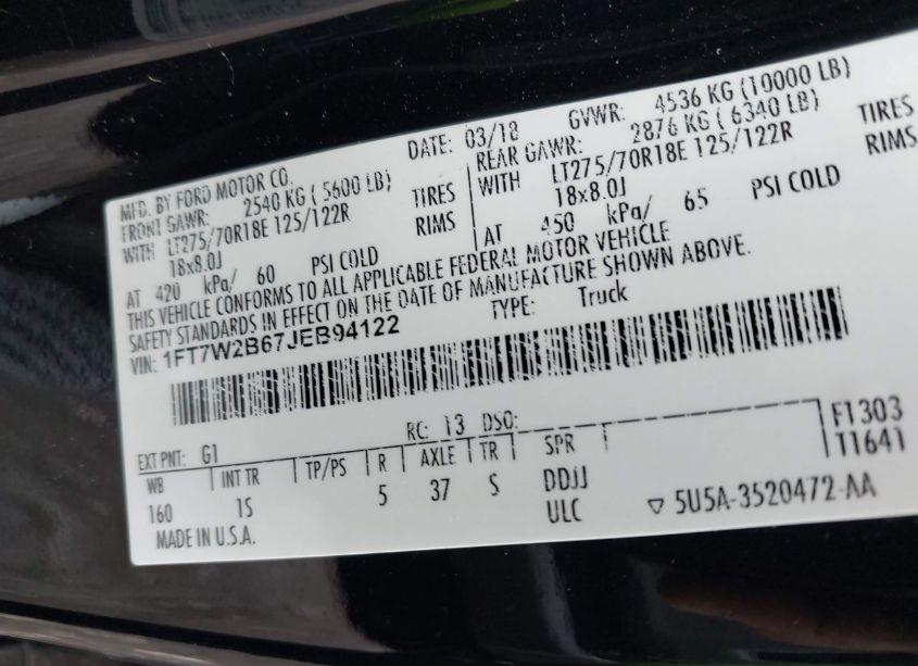 Photo 9 of 2018 Ford F-250 XL (VIN 1FT7W2B67JEB94122)