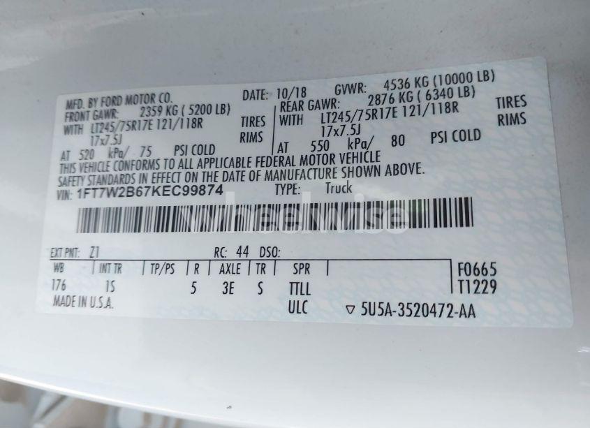 Photo 9 of 2019 Ford F-250 XL (VIN 1FT7W2B67KEC99874)