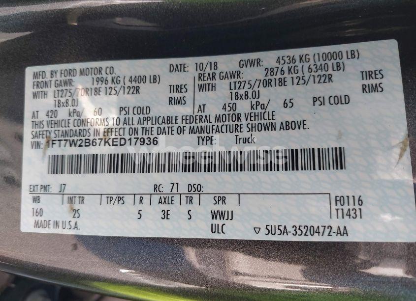 Photo 9 of 2019 Ford F-250 XLT (VIN 1FT7W2B67KED17936)