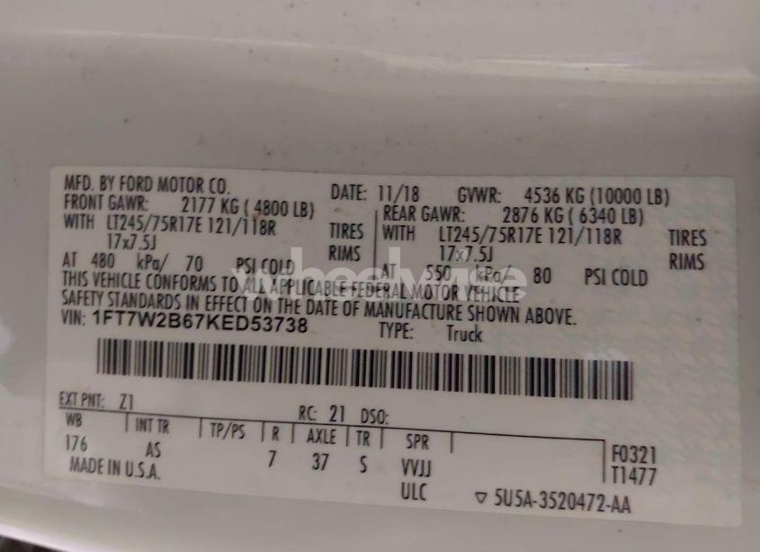 Photo 9 of 2019 Ford F-250 XL (VIN 1FT7W2B67KED53738)