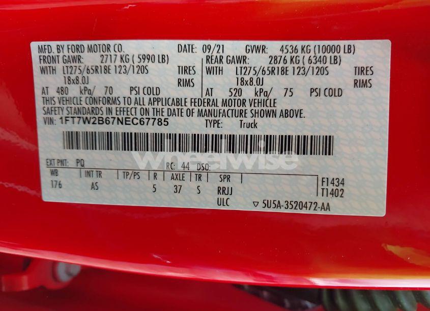 Photo 9 of 2022 Ford F-250 XL (VIN 1FT7W2B67NEC67785)