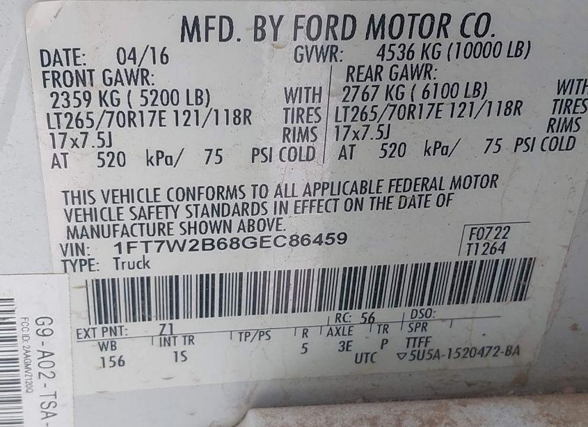 Photo 9 of 2016 Ford F-250 XL (VIN 1FT7W2B68GEC86459)