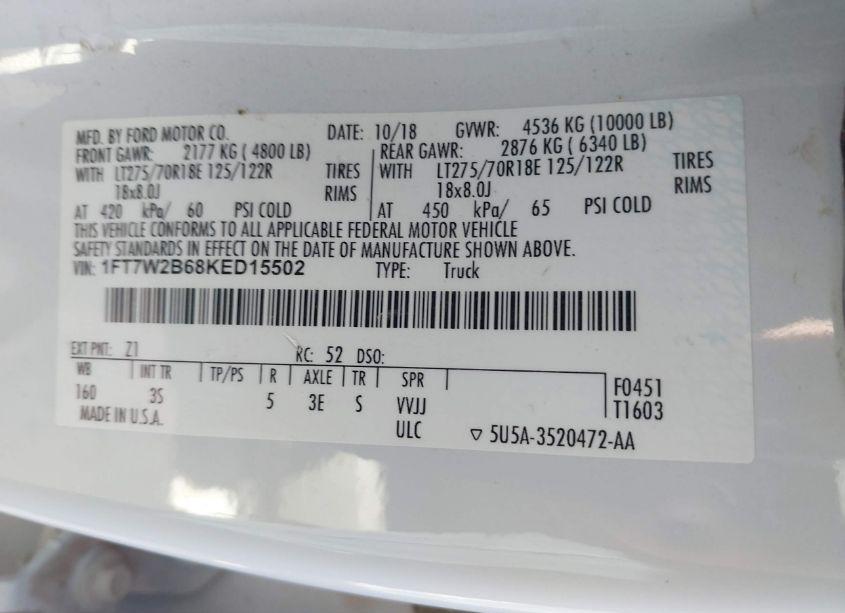 Photo 9 of 2019 Ford F-250 XLT (VIN 1FT7W2B68KED15502)