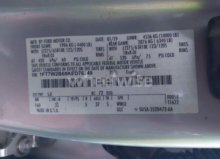 Photo 9 of 2019 Ford F-250 XLT (VIN 1FT7W2B68KED76249)