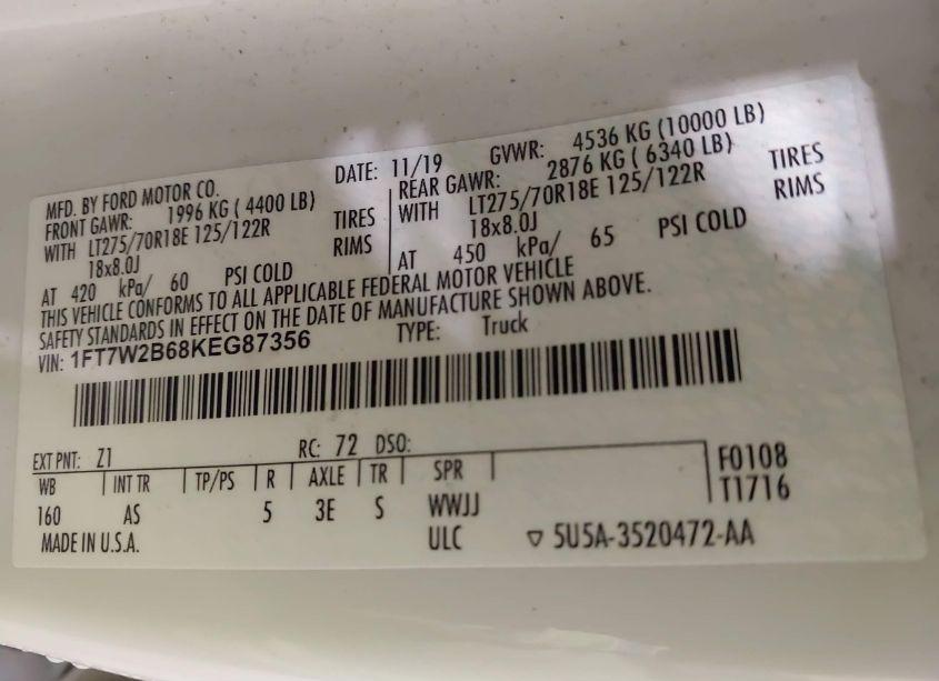 Photo 9 of 2019 Ford F-250 XL (VIN 1FT7W2B68KEG87356)