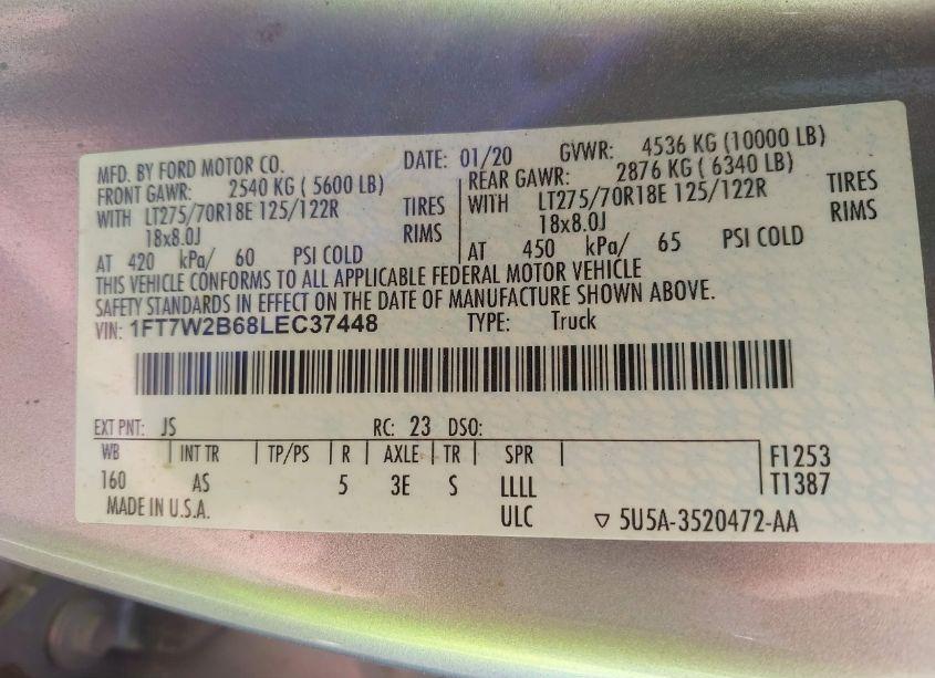 Photo 9 of 2020 Ford F-250 XL (VIN 1FT7W2B68LEC37448)