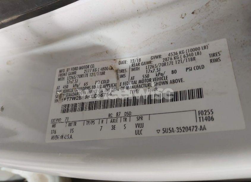 Photo 9 of 2019 Ford F-250 XL (VIN 1FT7W2B69KED56754)