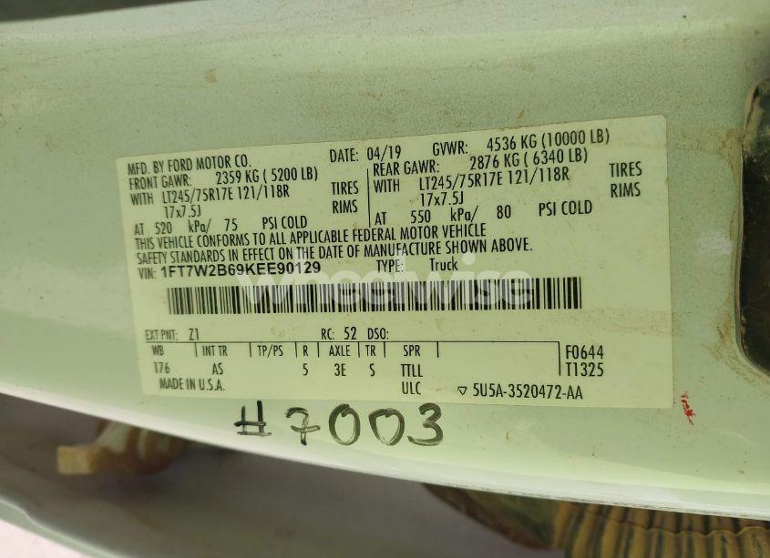 Photo 9 of 2019 Ford F-250 XL (VIN 1FT7W2B69KEE90129)