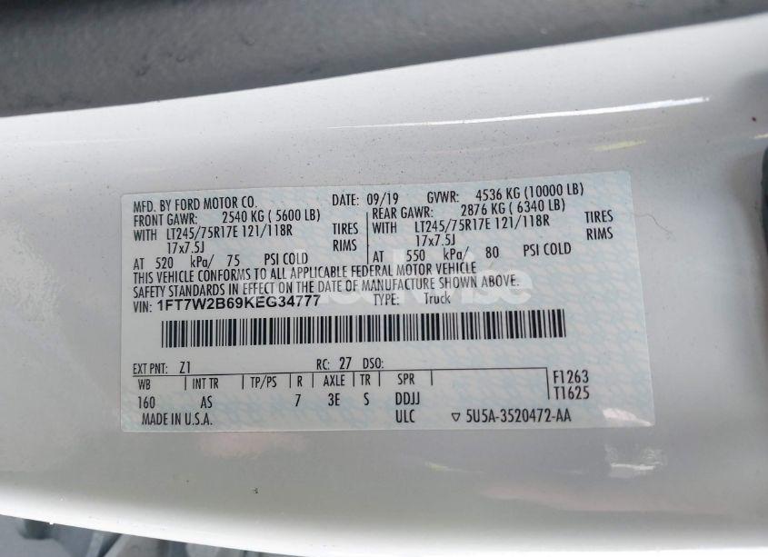 Photo 9 of 2019 Ford F-250 XL (VIN 1FT7W2B69KEG34777)