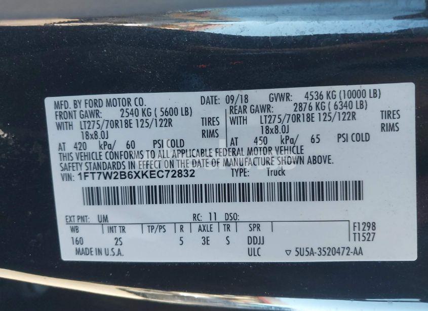 Photo 9 of 2019 Ford F-250 XLT (VIN 1FT7W2B6XKEC72832)