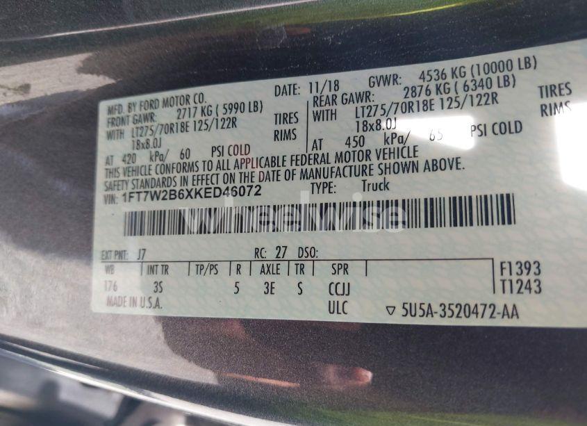 Photo 9 of 2019 Ford F-250 XLT (VIN 1FT7W2B6XKED46072)