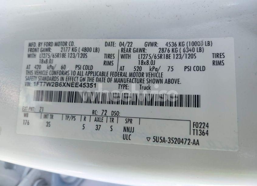 Photo 9 of 2022 Ford F-250 XLT (VIN 1FT7W2B6XNEE45351)