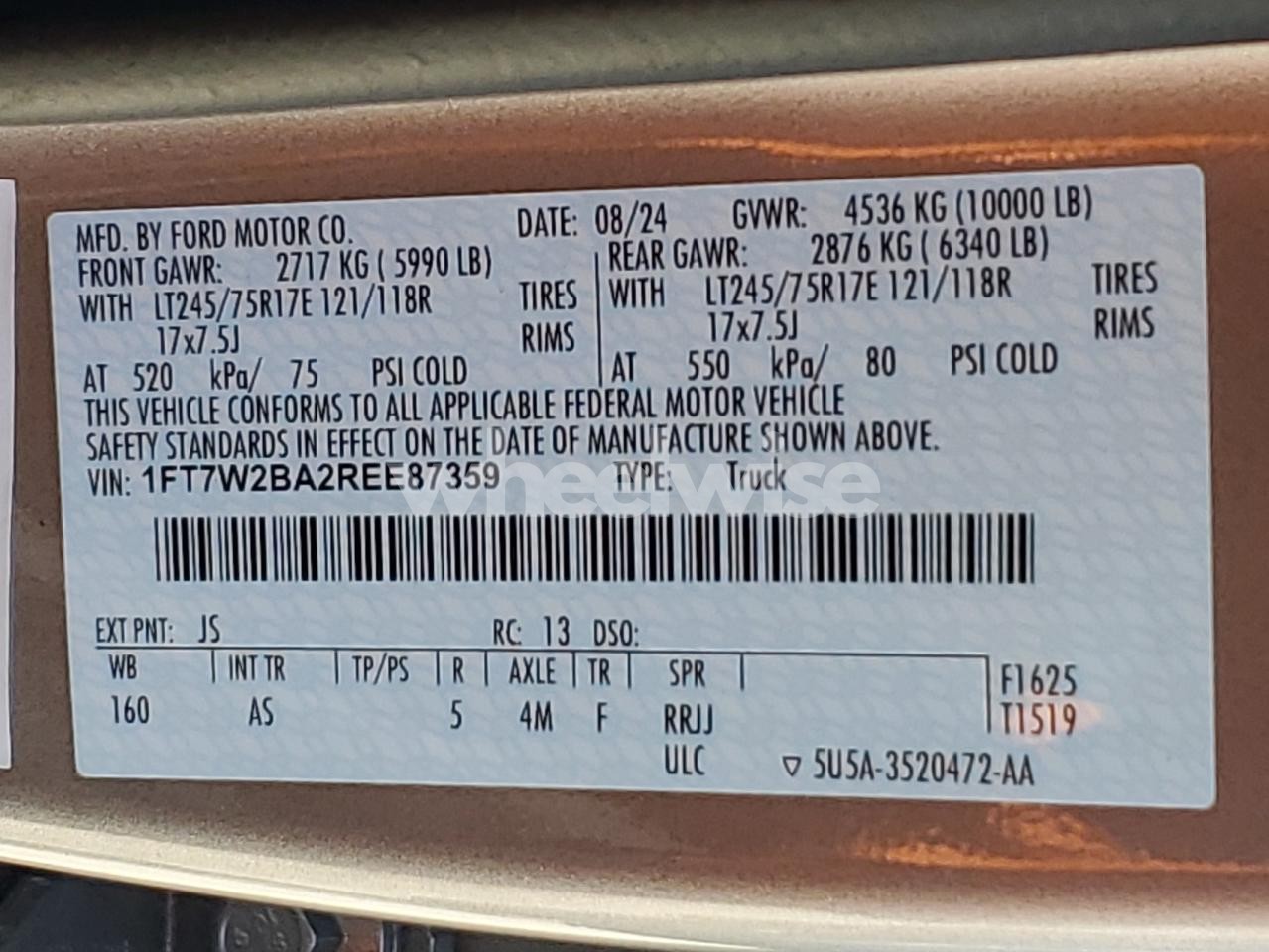 Photo 12 of 2024 FORD F250 SUPER DUTY (VIN 1FT7W2BA2REE87359)