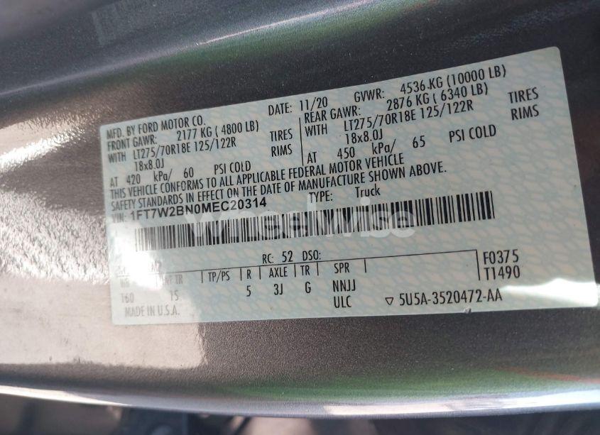 Photo 9 of 2021 Ford F-250 XL (VIN 1FT7W2BN0MEC20314)