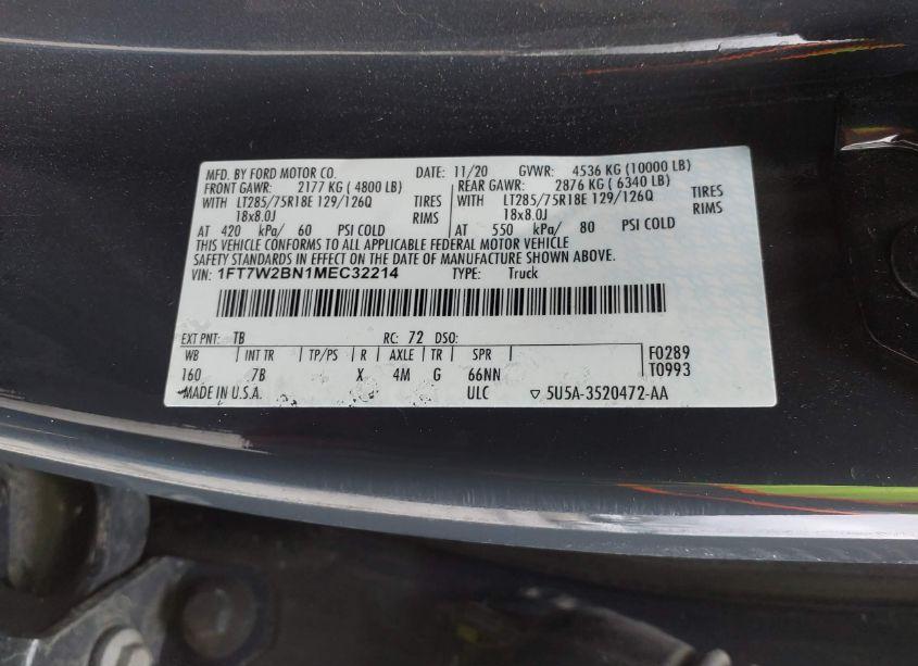 Photo 9 of 2021 Ford F-250 PLATINUM (VIN 1FT7W2BN1MEC32214)