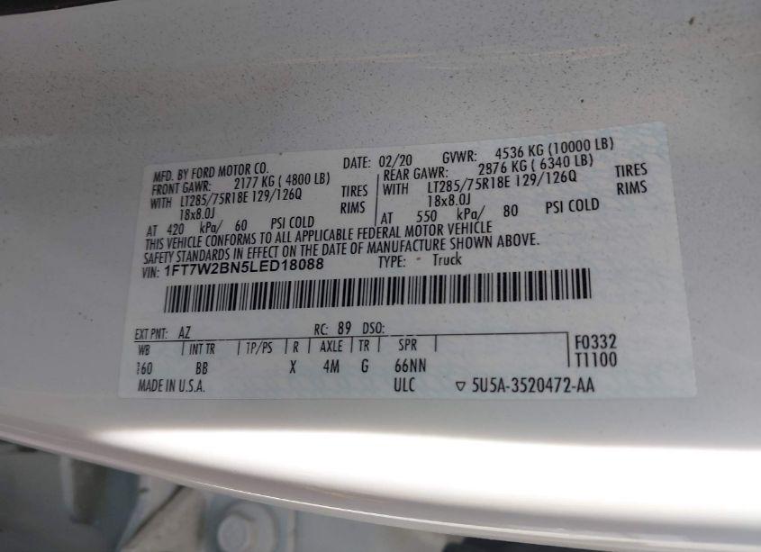 Photo 9 of 2020 Ford F250 SUPER DUTY (VIN 1FT7W2BN5LED18088)