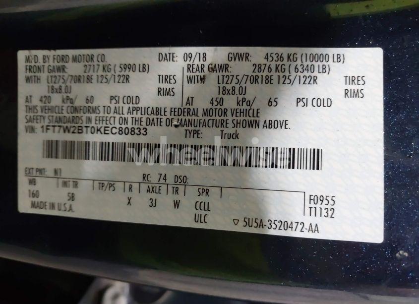 Photo 9 of 2019 Ford F-250 LARIAT (VIN 1FT7W2BT0KEC80833)