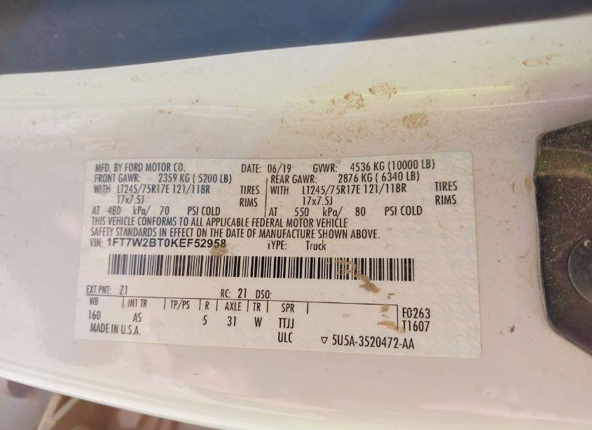 Photo 9 of 2019 Ford F-250 XL (VIN 1FT7W2BT0KEF52958)