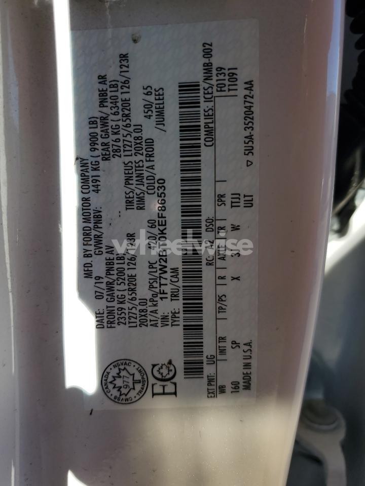 Photo 12 of 2019 FORD F250 SUPER DUTY (VIN 1FT7W2BT0KEF86530)